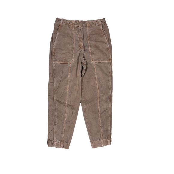 Me + Em $295 Washed Utility Pants Size US 6 Brown Tapered Engineer Cinch Waist
